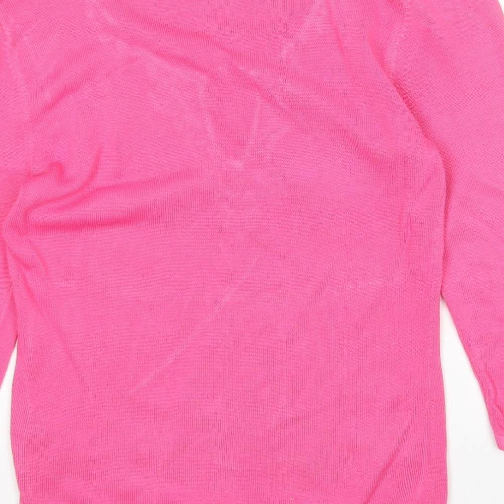 Kaleidoscope Womens Pink V-Neck  Ramie Pullover Jumper Size 12