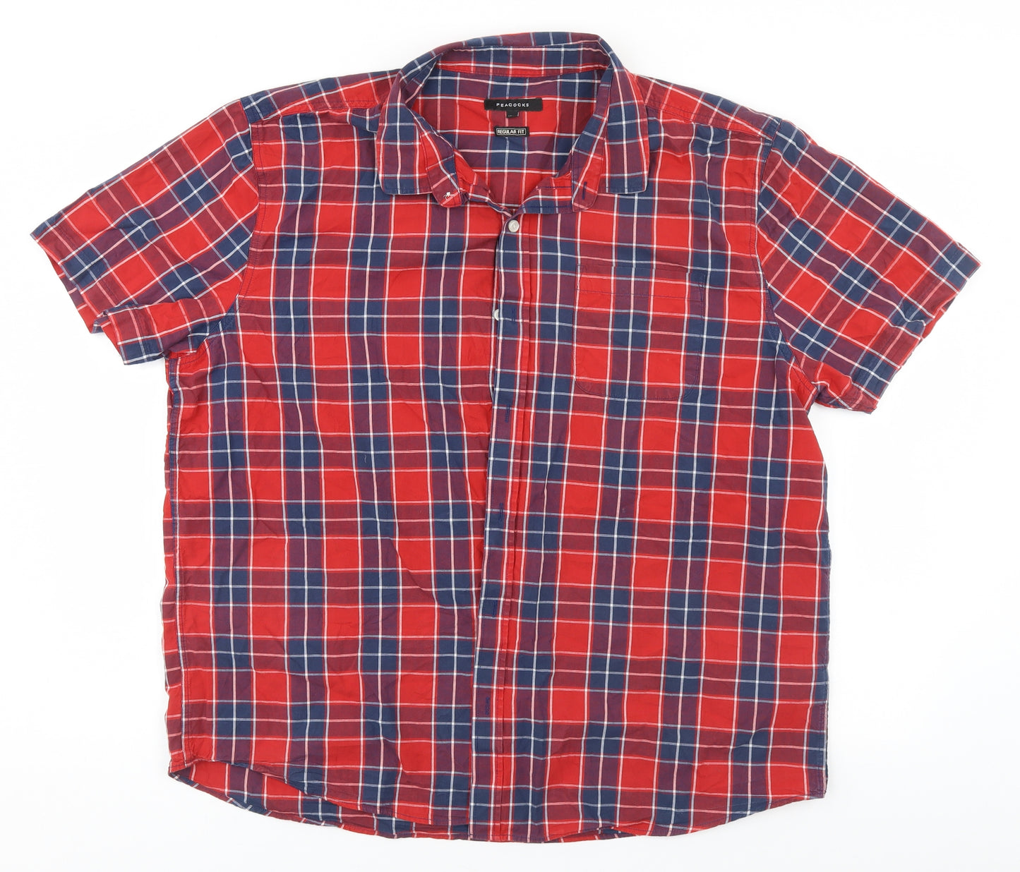 Peacocks Mens Red Plaid Cotton  Button-Up Size 2XL Collared