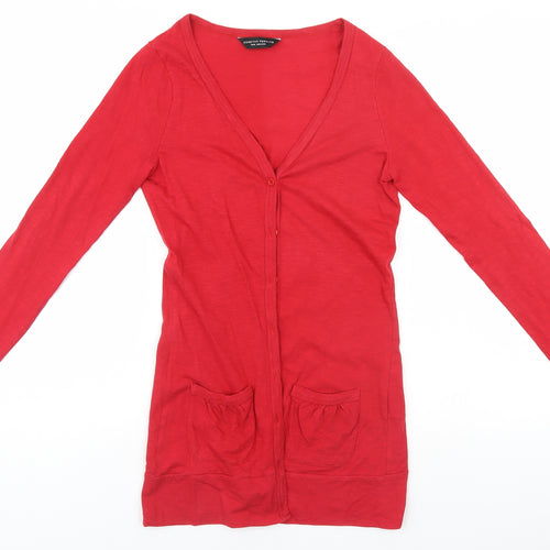 Dorothy Perkins Womens Red V-Neck  Cotton Cardigan Jumper Size 10
