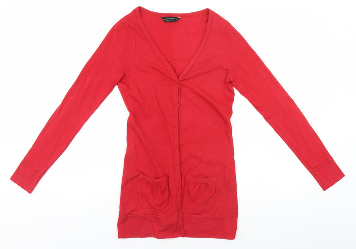 Dorothy Perkins Womens Red V-Neck Cotton Cardigan Jumper Size 10