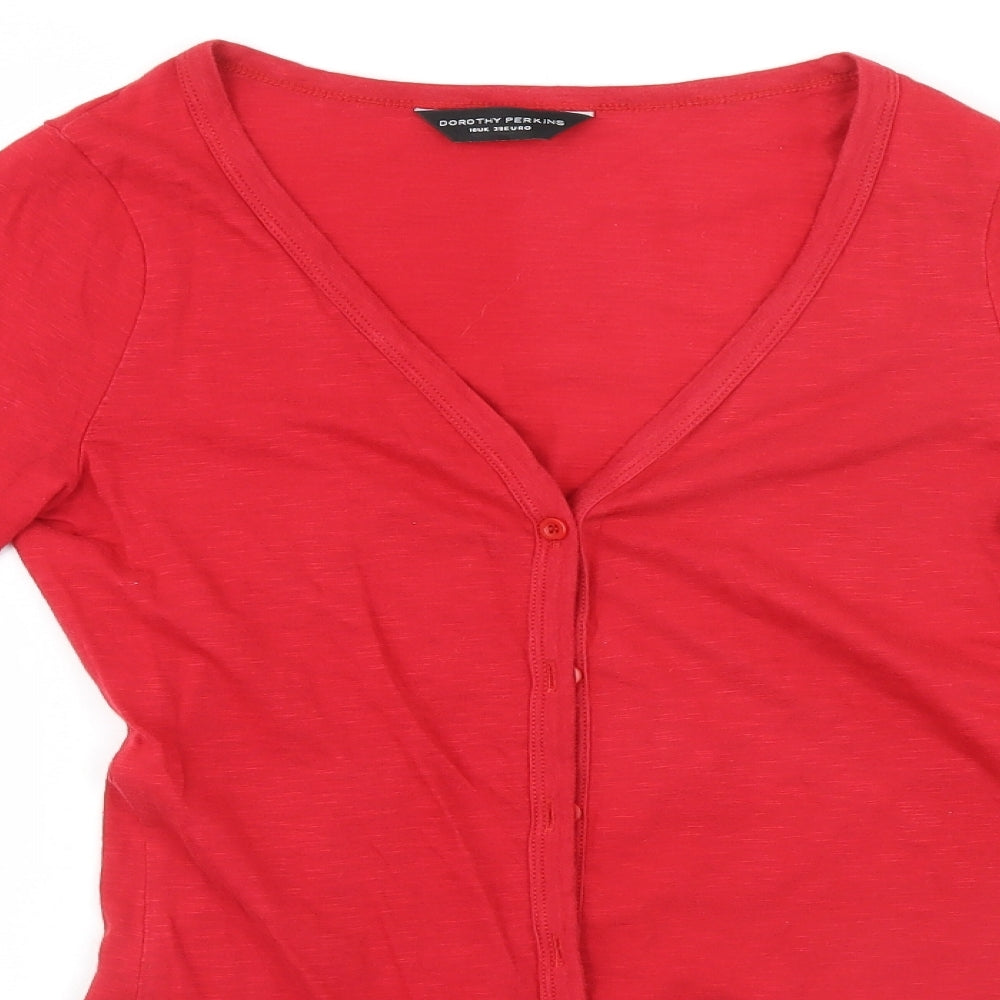 Dorothy Perkins Womens Red V-Neck  Cotton Cardigan Jumper Size 10