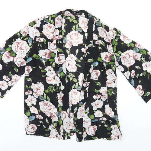 New Look Womens Black Floral Polyester Basic Blouse Size 10 Round Neck