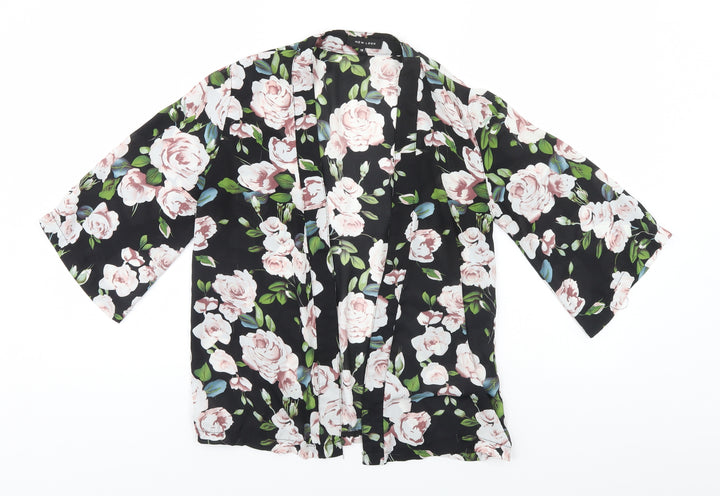 New Look Womens Black Floral Polyester Basic Blouse Size 10 Round Neck