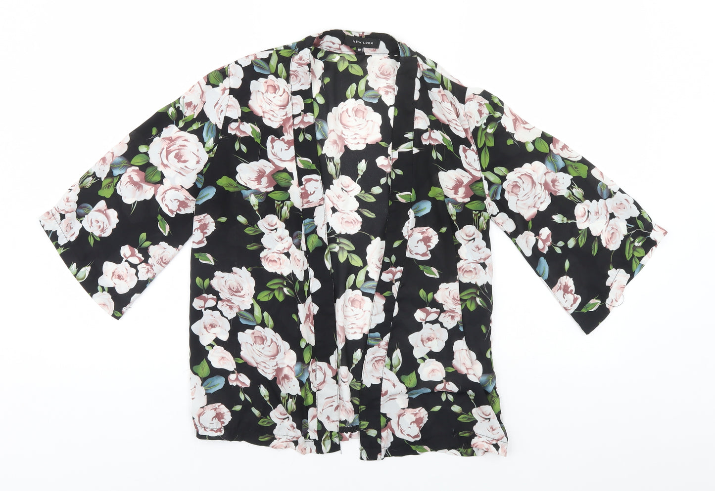 New Look Womens Black Floral Polyester Basic Blouse Size 10 Round Neck
