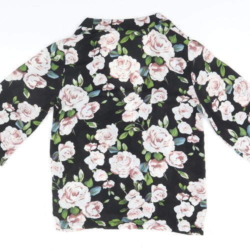 New Look Womens Black Floral Polyester Basic Blouse Size 10 Round Neck