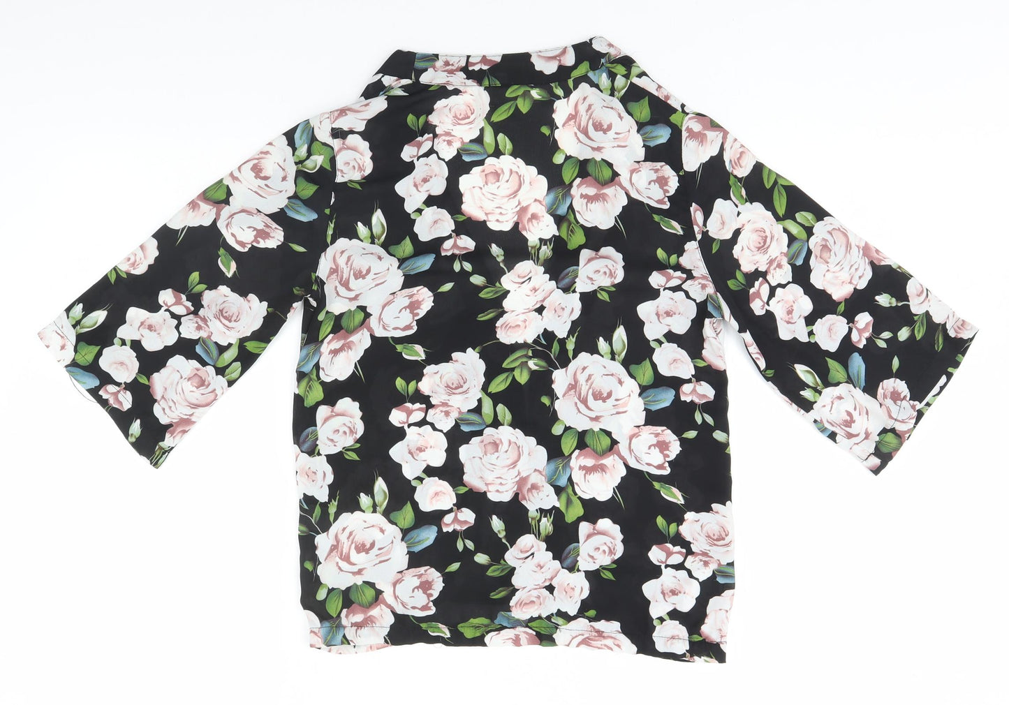 New Look Womens Black Floral Polyester Basic Blouse Size 10 Round Neck