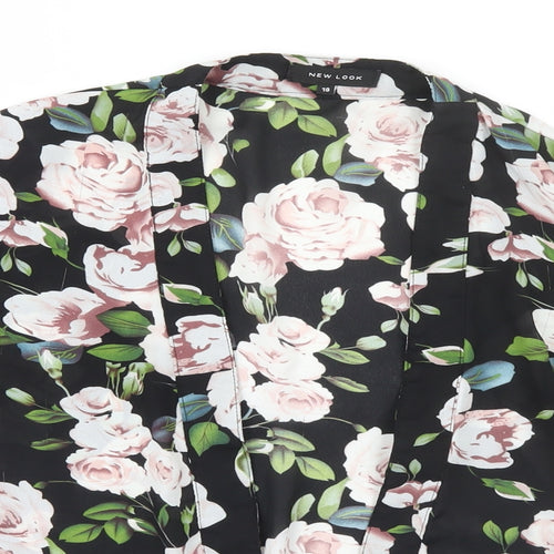 New Look Womens Black Floral Polyester Basic Blouse Size 10 Round Neck