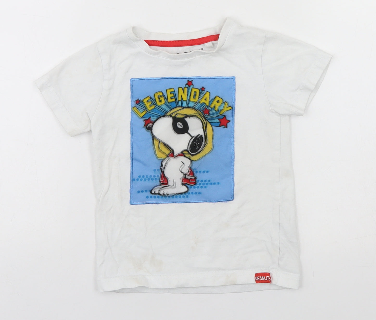NEXT Boys White  Cotton Basic T-Shirt Size 2-3 Years Round Neck  - Snoopy, Legendary