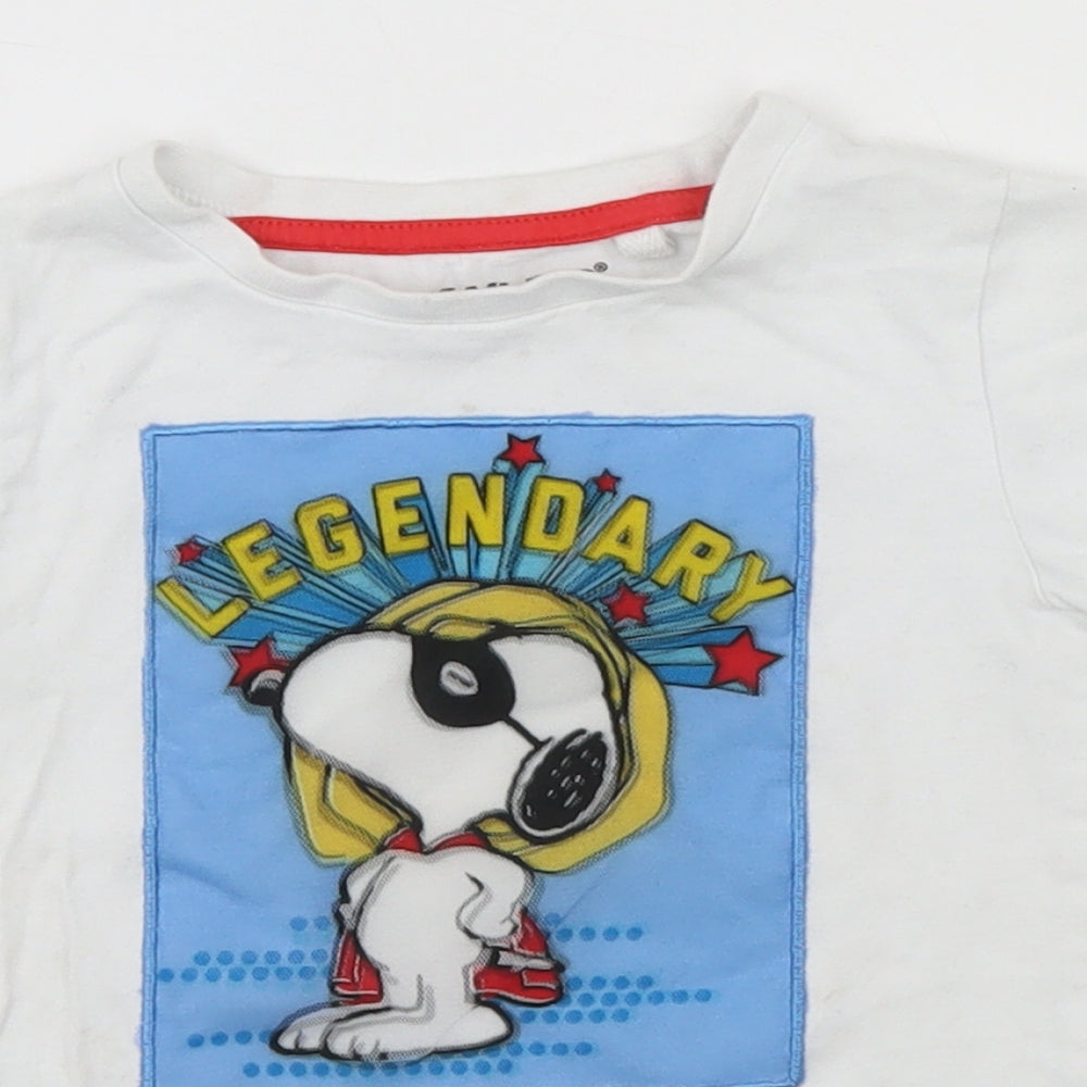 NEXT Boys White  Cotton Basic T-Shirt Size 2-3 Years Round Neck  - Snoopy, Legendary