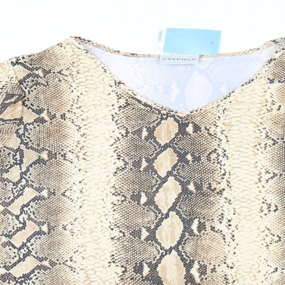 essence Womens Green Animal Print Polyester Basic T-Shirt Size 18 V-Neck