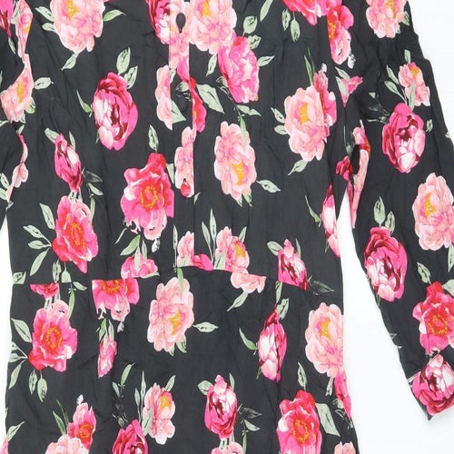 Nutmeg Womens Grey Floral Viscose A-Line  Size 16 Collared