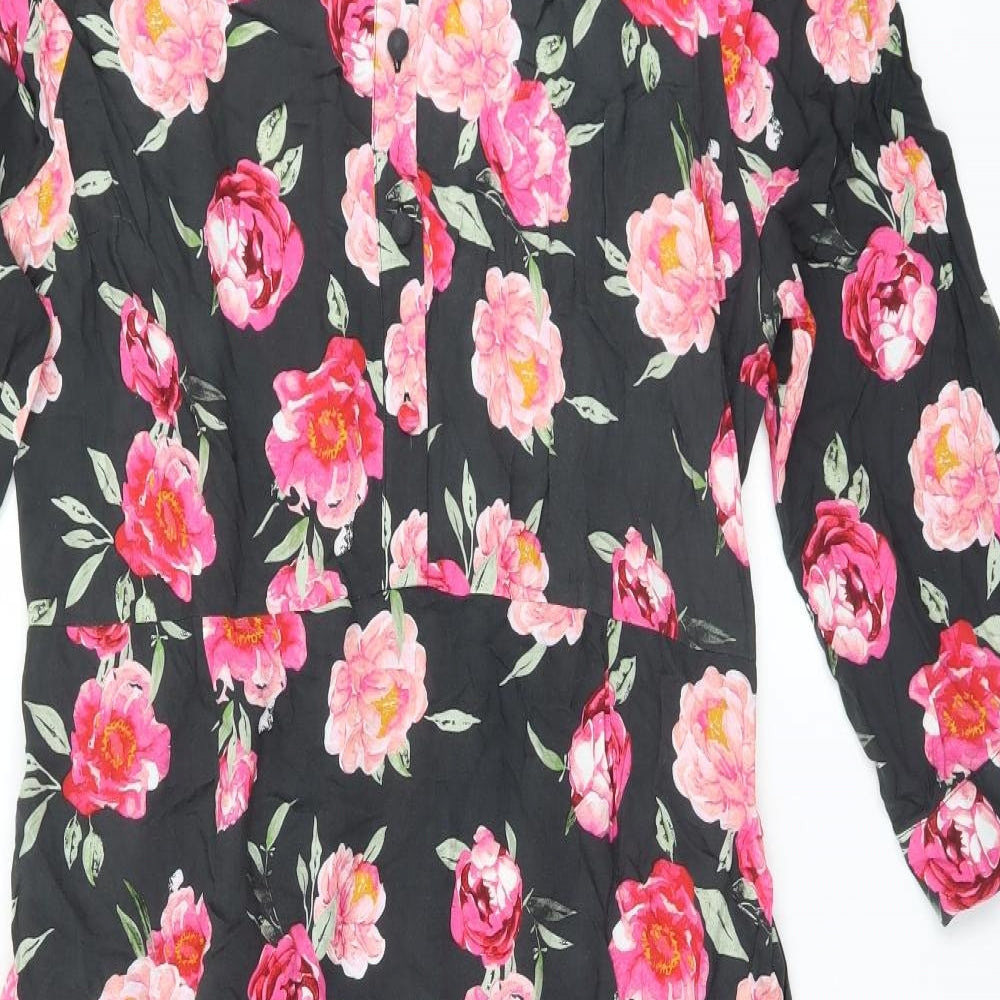 Nutmeg Womens Grey Floral Viscose A-Line  Size 16 Collared