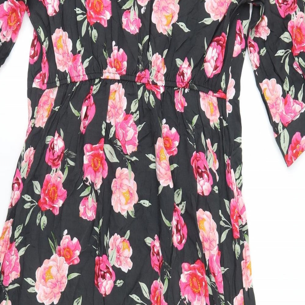 Nutmeg Womens Grey Floral Viscose A-Line  Size 16 Collared