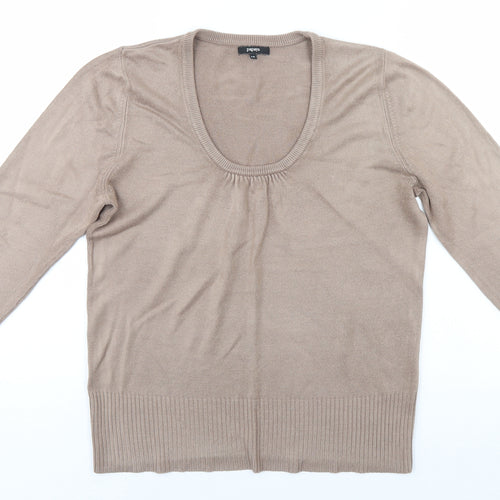 Papaya Womens Beige Round Neck  Acrylic Pullover Jumper Size 16