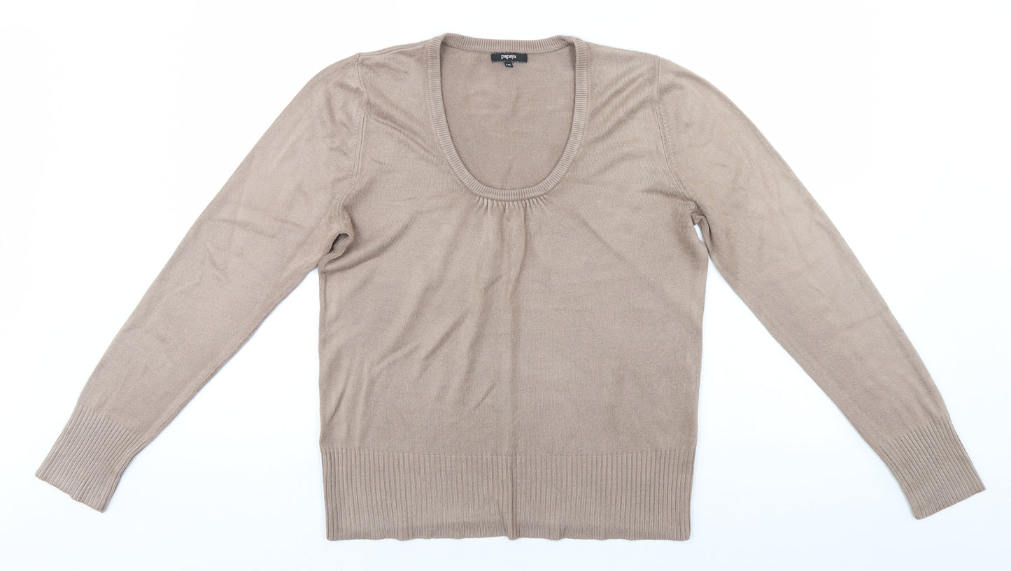 Papaya Womens Beige Round Neck  Acrylic Pullover Jumper Size 16