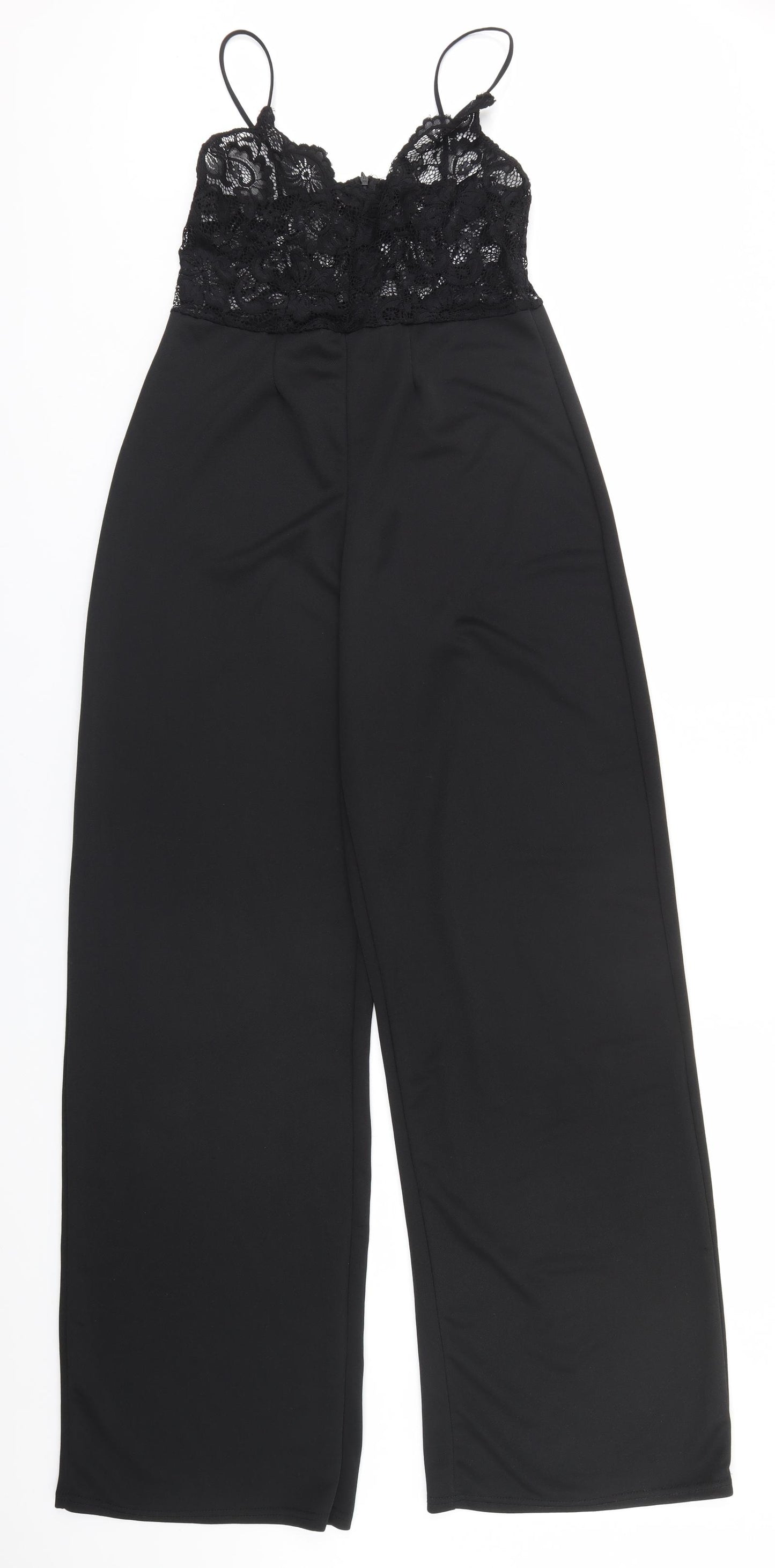 PRETTYLITTLETHING Womens Black  Polyester Jumpsuit One-Piece Size 14 L35 in