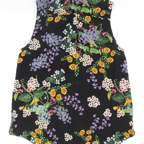 George Womens Black Floral Polyester Basic Button-Up Size 16 Collared