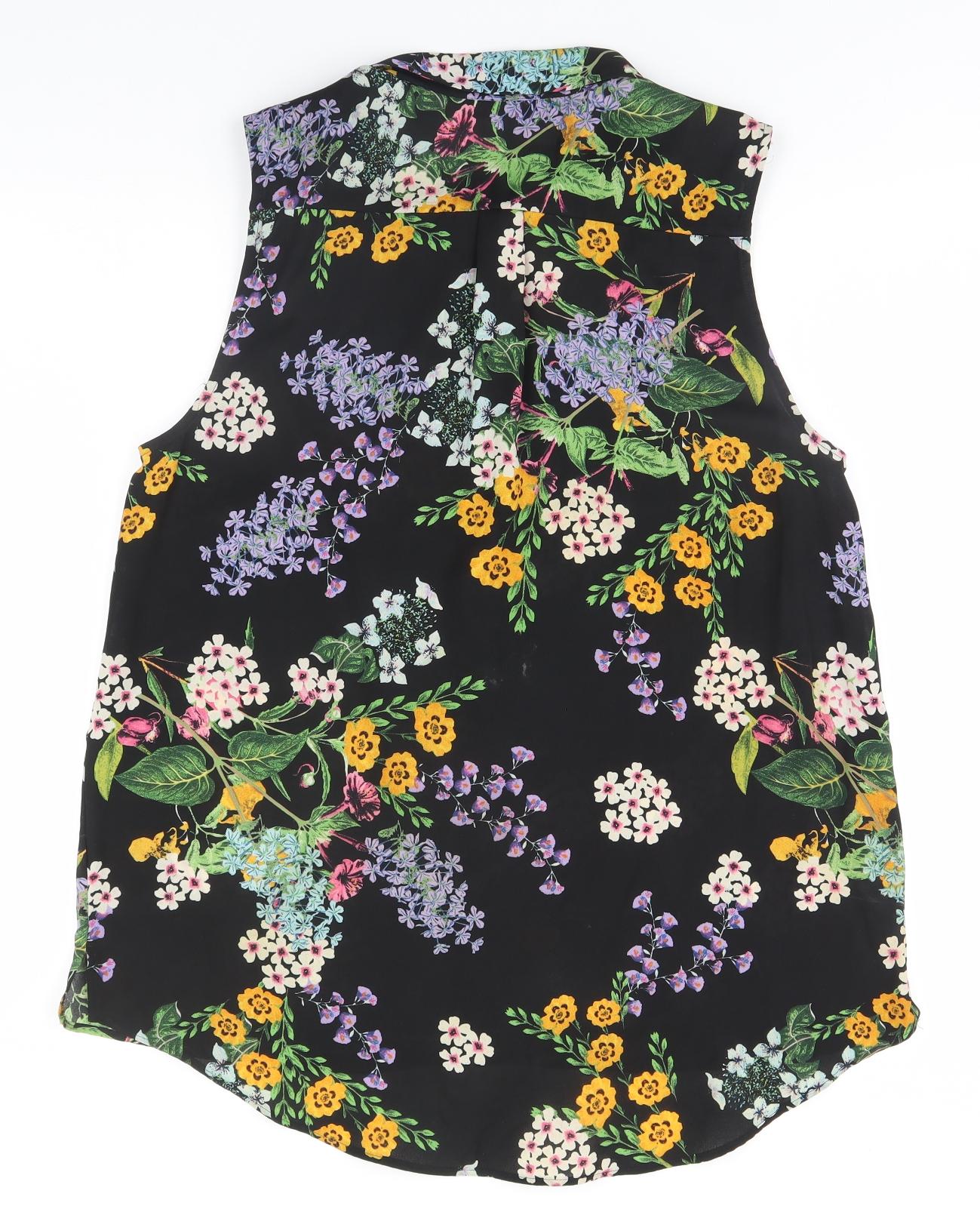 George Womens Black Floral Polyester Basic Button-Up Size 16 Collared
