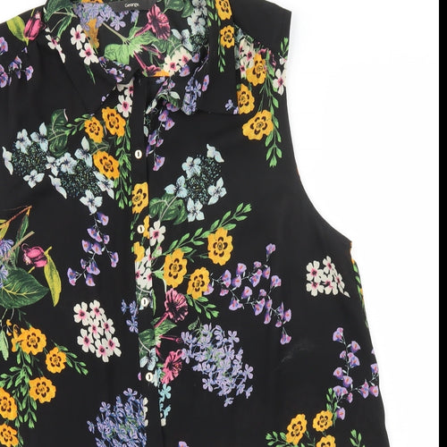 George Womens Black Floral Polyester Basic Button-Up Size 16 Collared