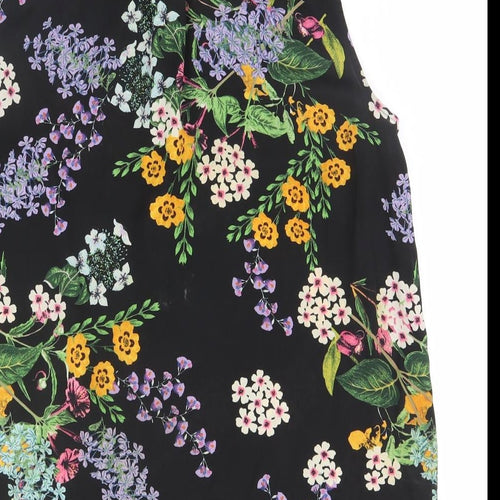 George Womens Black Floral Polyester Basic Button-Up Size 16 Collared
