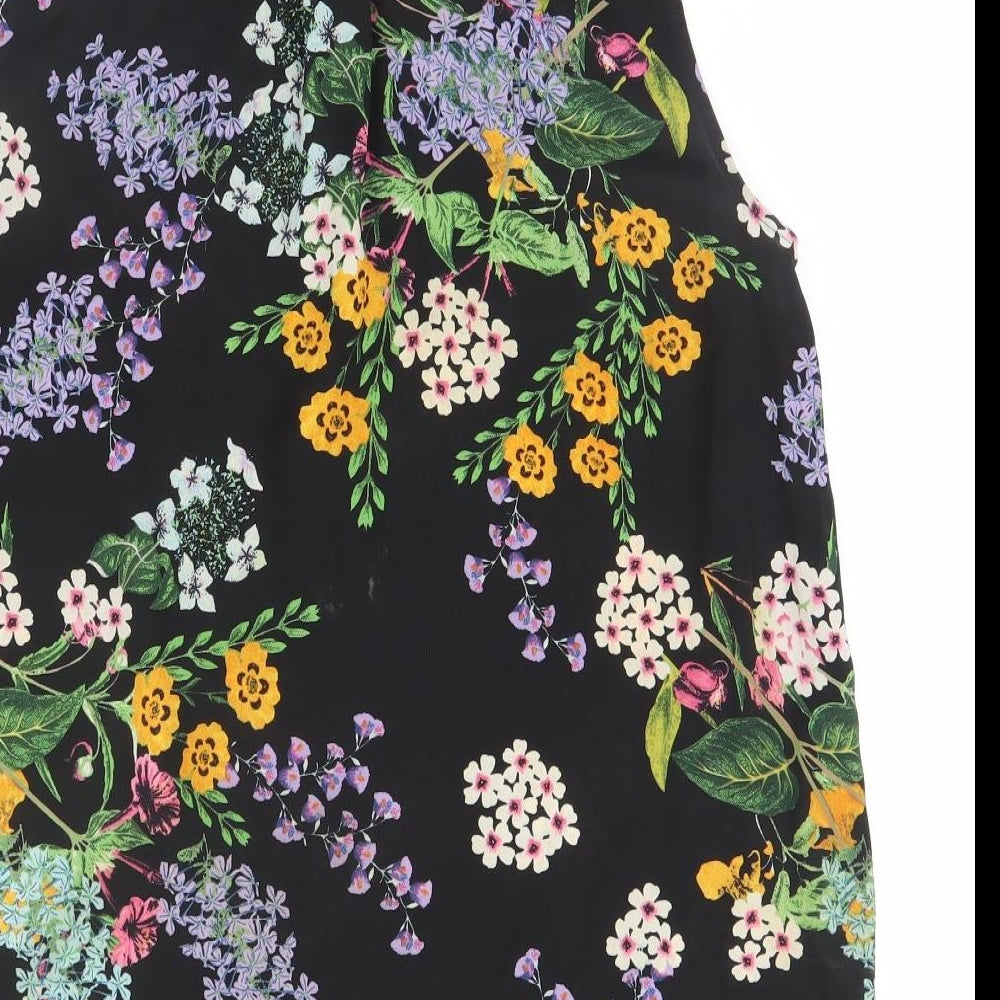 George Womens Black Floral Polyester Basic Button-Up Size 16 Collared