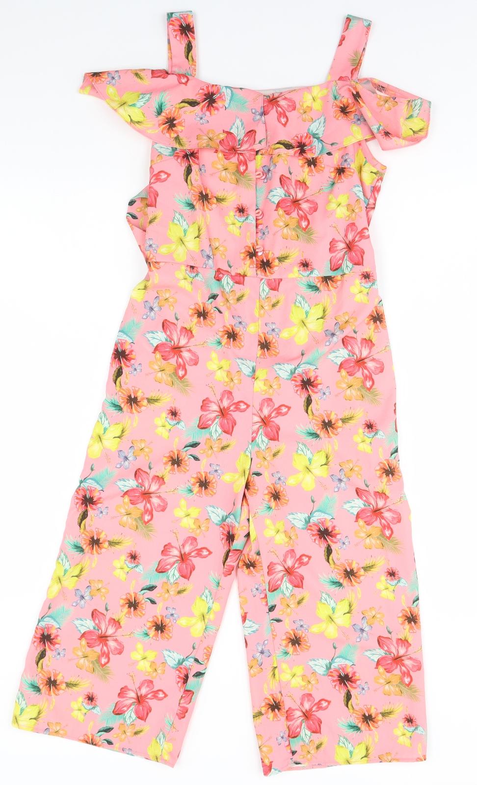 NEXT Girls Pink Floral Polyester Jumpsuit One-Piece Size 11 Years