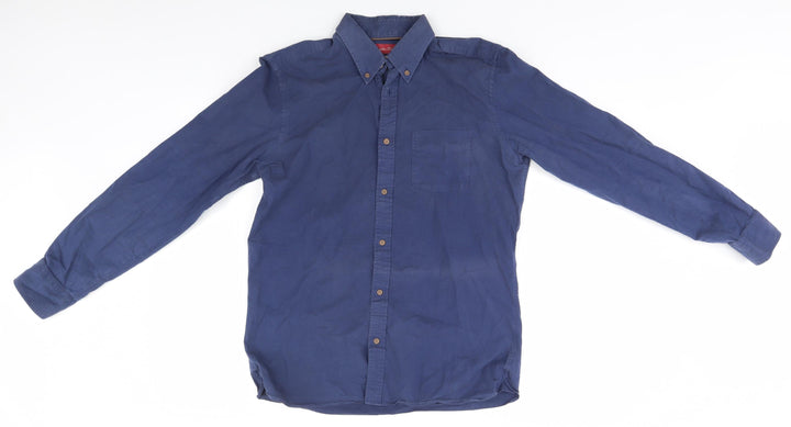 Preworn Mens Blue Button-Up Collared