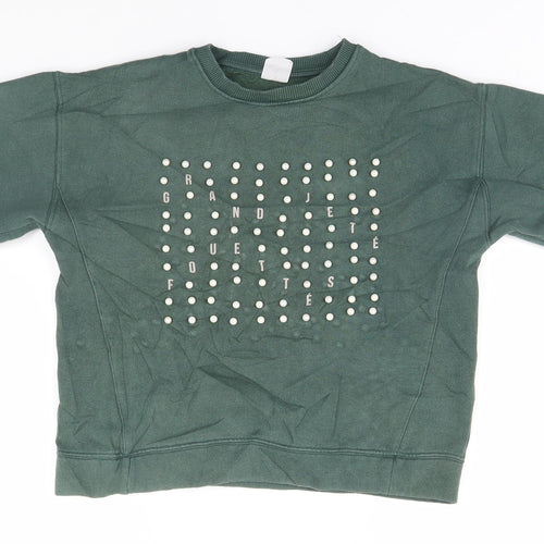 Zara Girls Green Round Neck  Cotton Pullover Jumper Size 11-12 Years