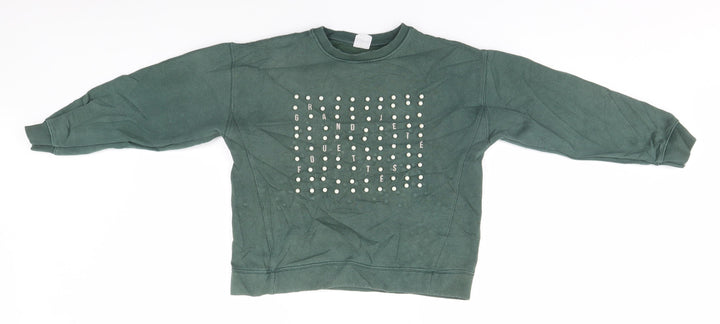 Zara Girls Green Round Neck Cotton Pullover Jumper Size 11-12 Years