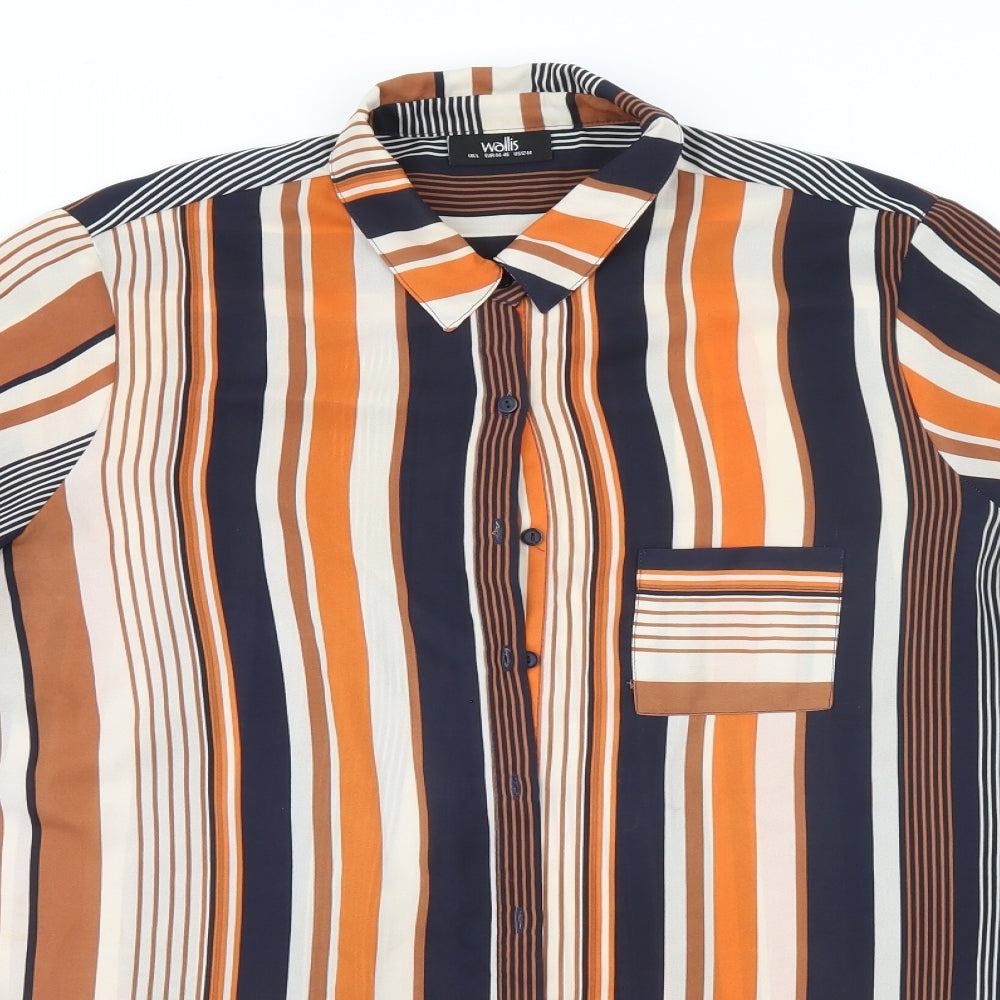 Wallis Mens Multicoloured Striped Polyester  Button-Up Size L Collared