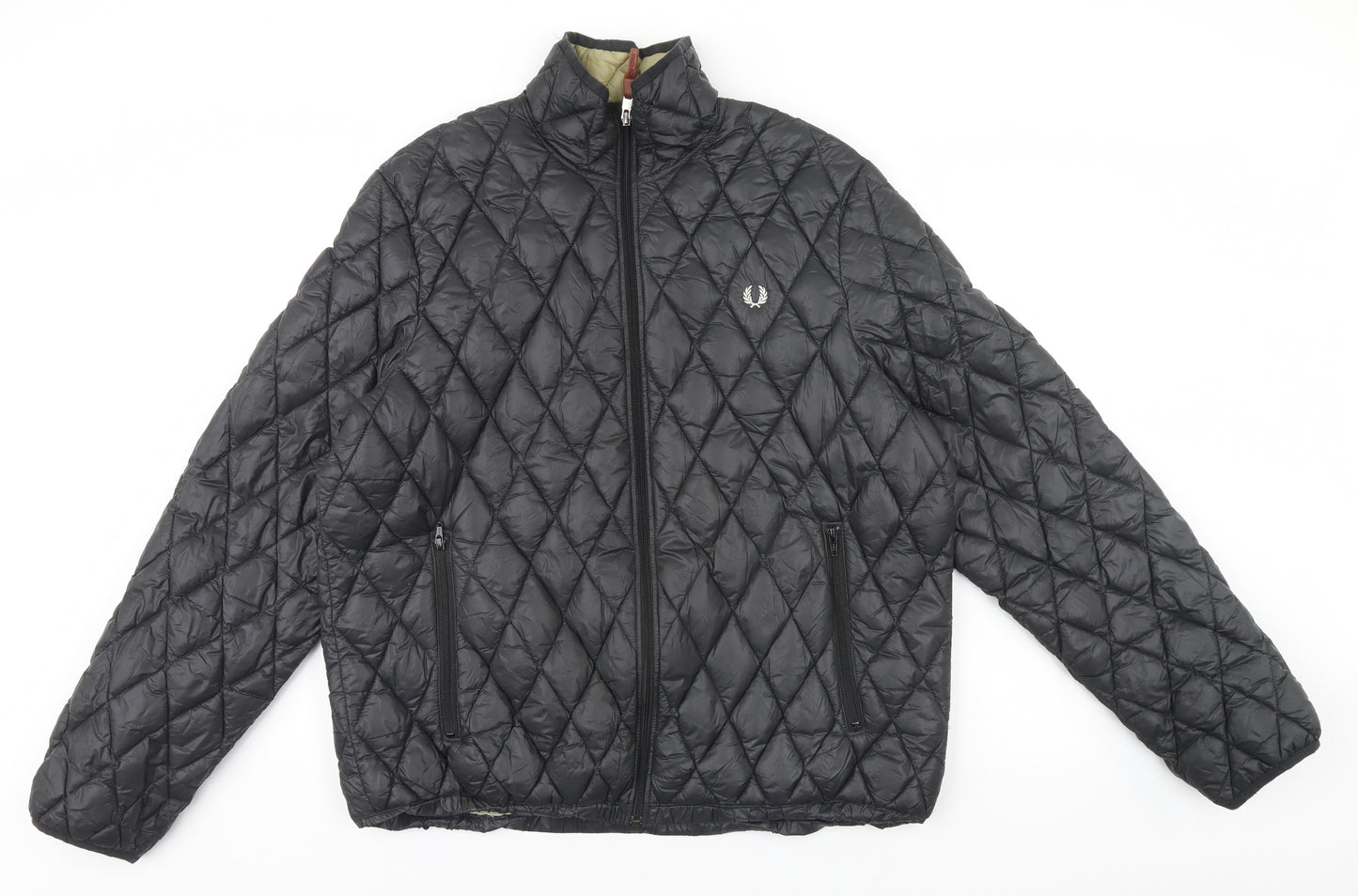 Fred Perry Mens Grey Argyle/Diamond  Puffer Jacket Coat Size XL