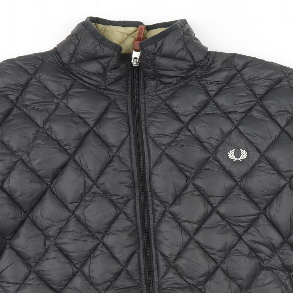 Fred Perry Mens Grey Argyle/Diamond  Puffer Jacket Coat Size XL