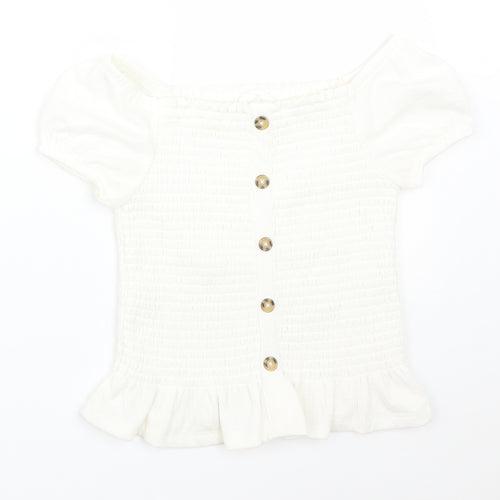 M&S Girls White  Polyester Basic T-Shirt Size 6-7 Years Off the Shoulder