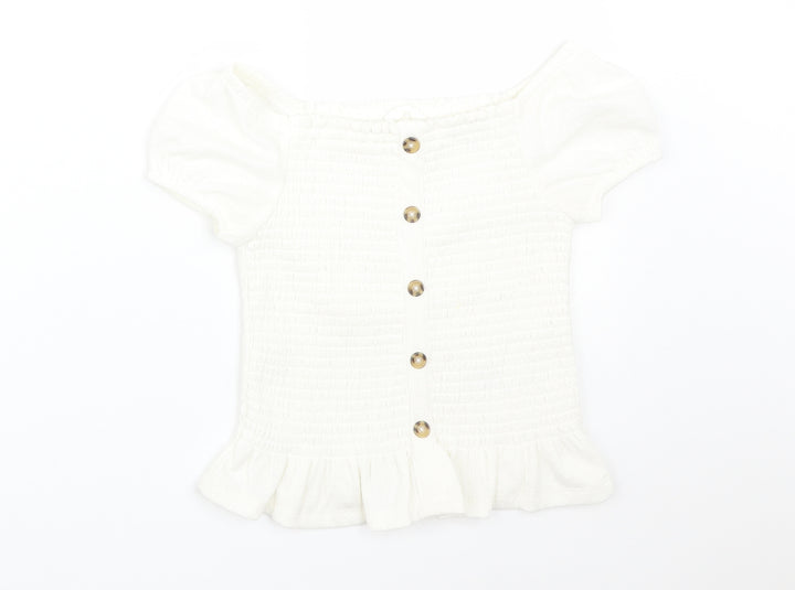 M&S Girls White Polyester Basic T-Shirt Size 6-7 Years Off the Shoulder