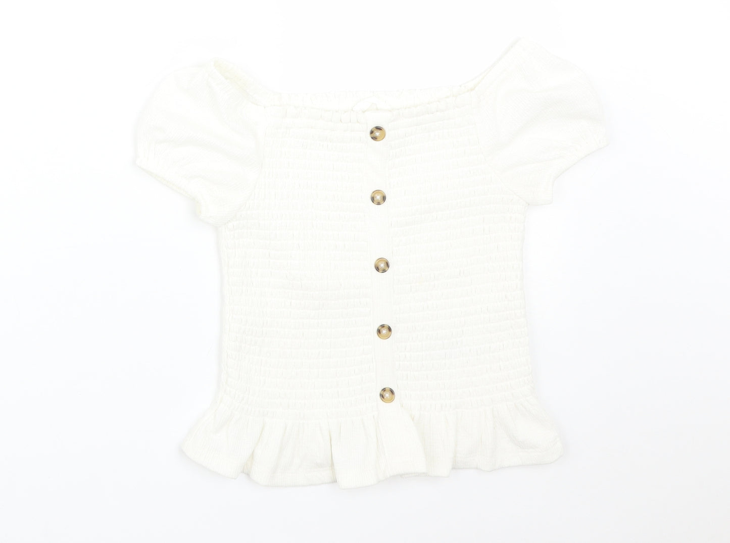 M&S Girls White  Polyester Basic T-Shirt Size 6-7 Years Off the Shoulder