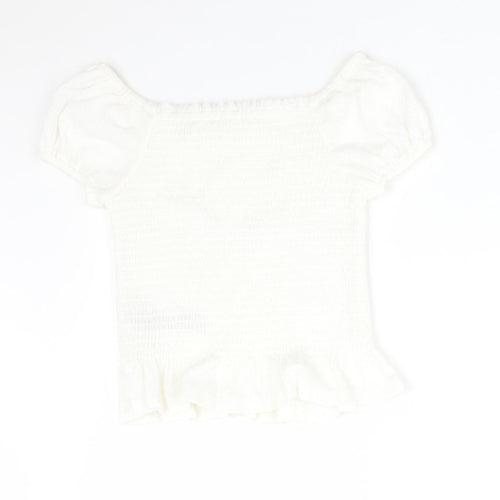 M&S Girls White  Polyester Basic T-Shirt Size 6-7 Years Off the Shoulder