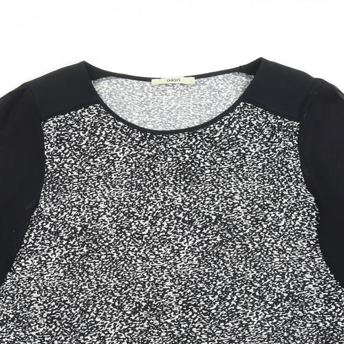Oasis Womens Multicoloured Geometric Viscose Basic T-Shirt Size L Round Neck