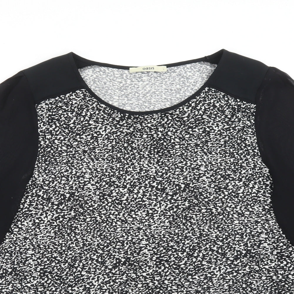 Oasis Womens Multicoloured Geometric Viscose Basic T-Shirt Size L Round Neck