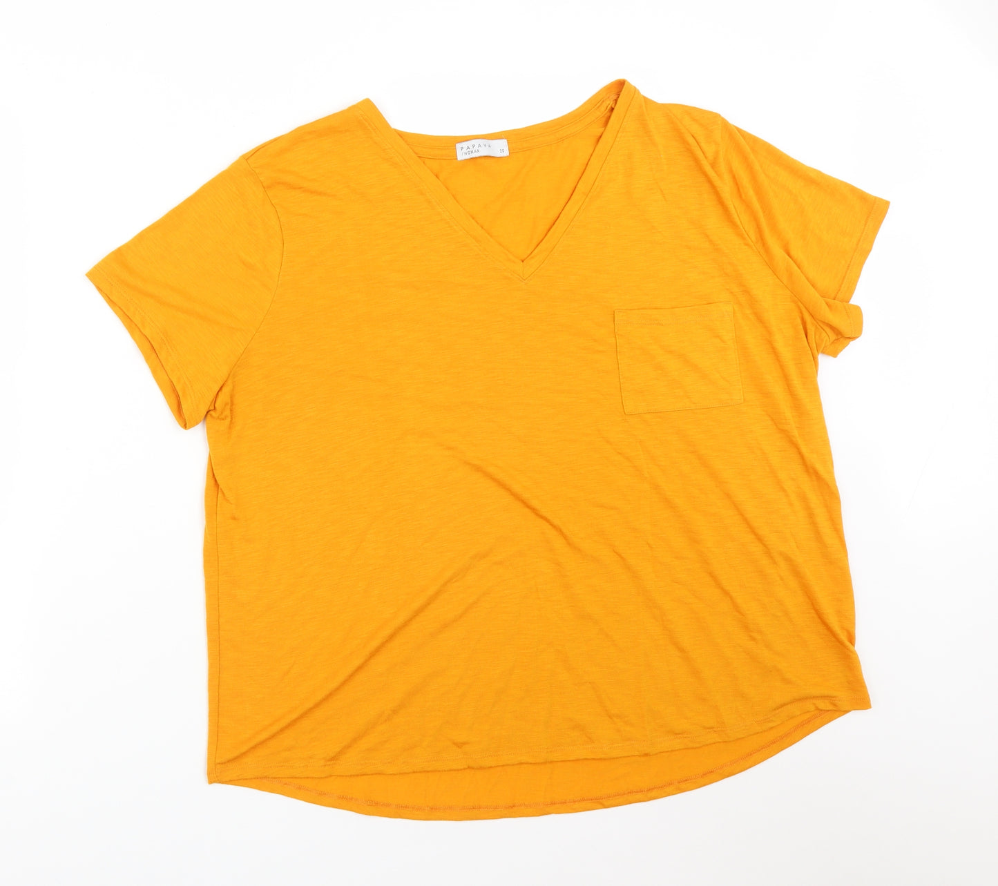 Papaya Womens Orange  Polyester Basic T-Shirt Size 20 V-Neck