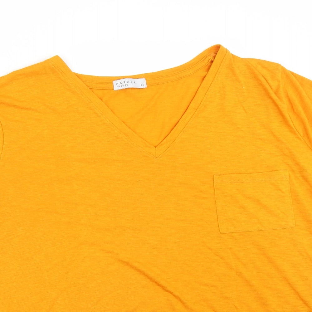 Papaya Womens Orange  Polyester Basic T-Shirt Size 20 V-Neck