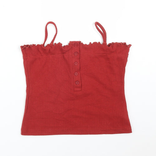 Missguided Womens Red Striped Cotton Camisole T-Shirt Size 14 Square Neck
