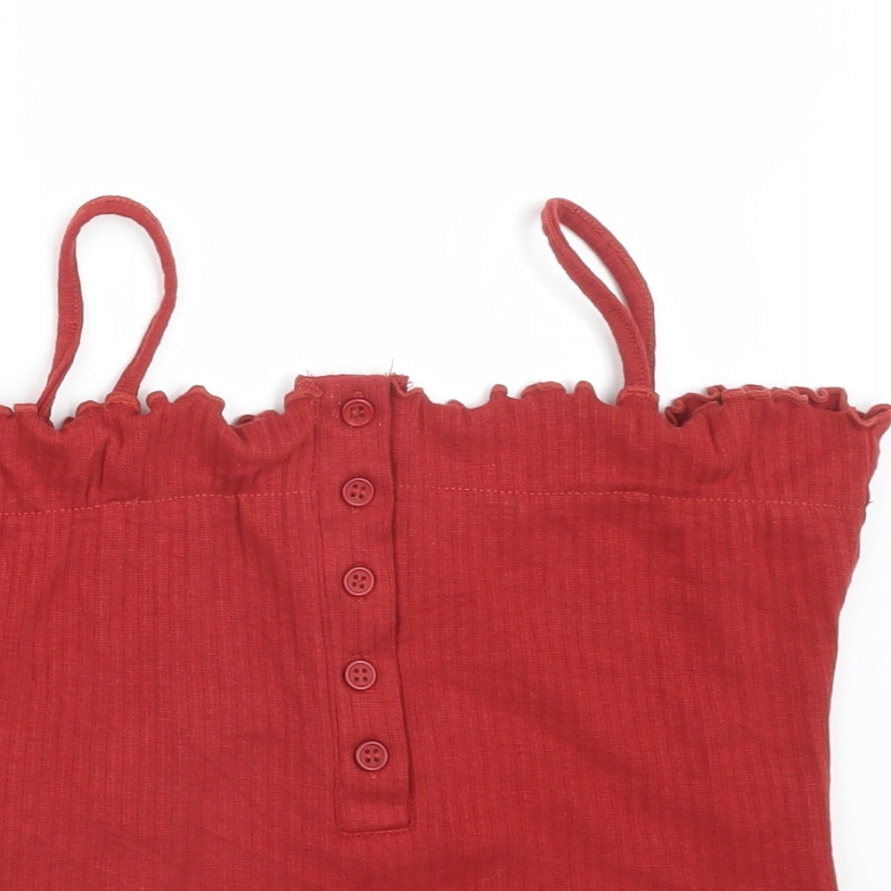 Missguided Womens Red Striped Cotton Camisole T-Shirt Size 14 Square Neck