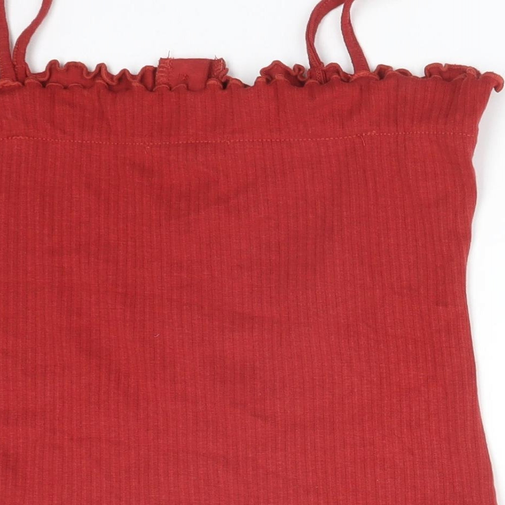 Missguided Womens Red Striped Cotton Camisole T-Shirt Size 14 Square Neck