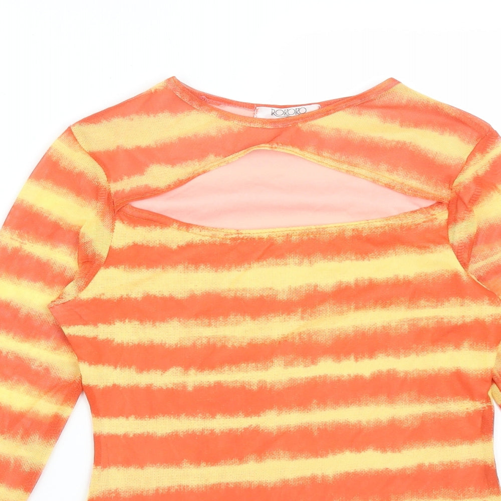 ROKOKO Womens Multicoloured Striped  Basic T-Shirt Size M Round Neck