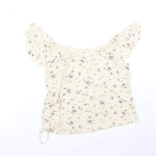 M&S Womens Multicoloured Floral Viscose Basic T-Shirt Size 18 Round Neck