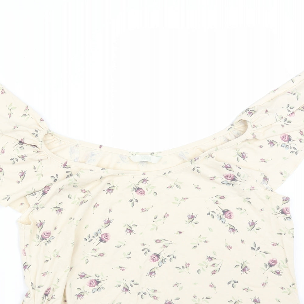 M&S Womens Multicoloured Floral Viscose Basic T-Shirt Size 18 Round Neck