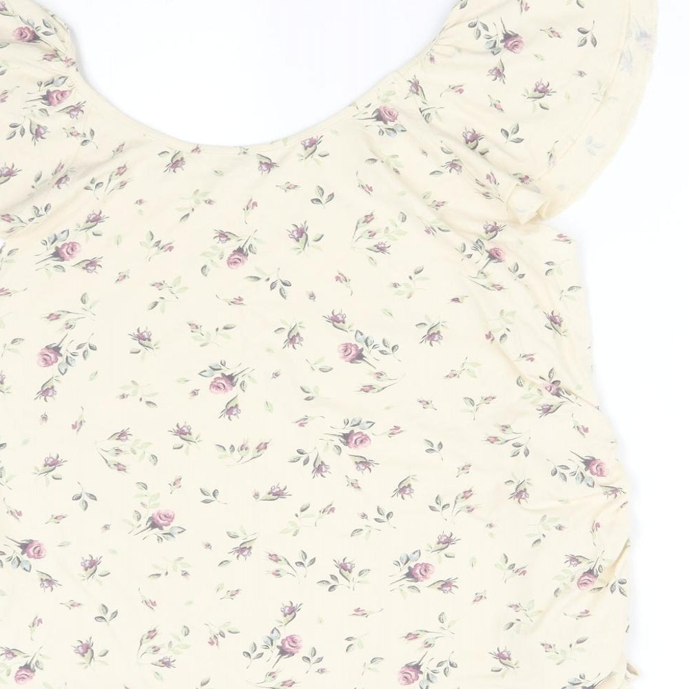 M&S Womens Multicoloured Floral Viscose Basic T-Shirt Size 18 Round Neck