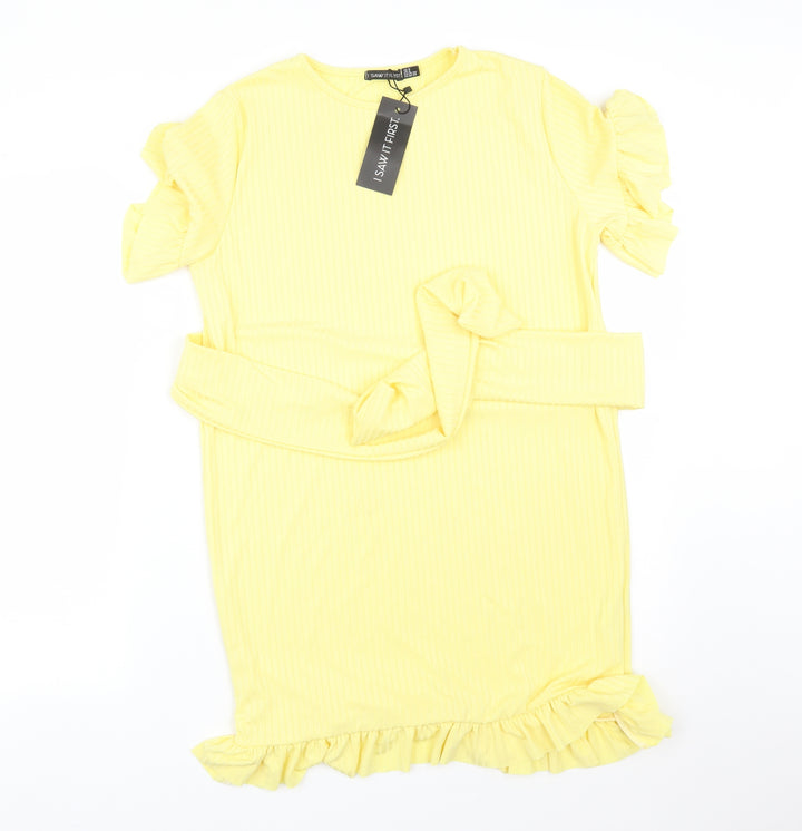 I SAW IT FIRST Womens Yellow Striped Polyester A-Line  Size 8 Round Neck