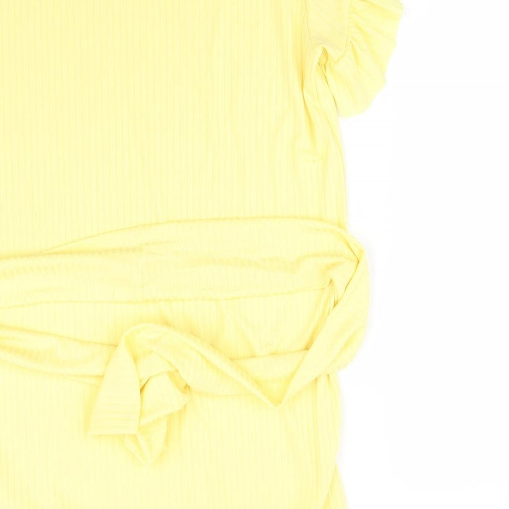I SAW IT FIRST Womens Yellow Striped Polyester A-Line  Size 8 Round Neck