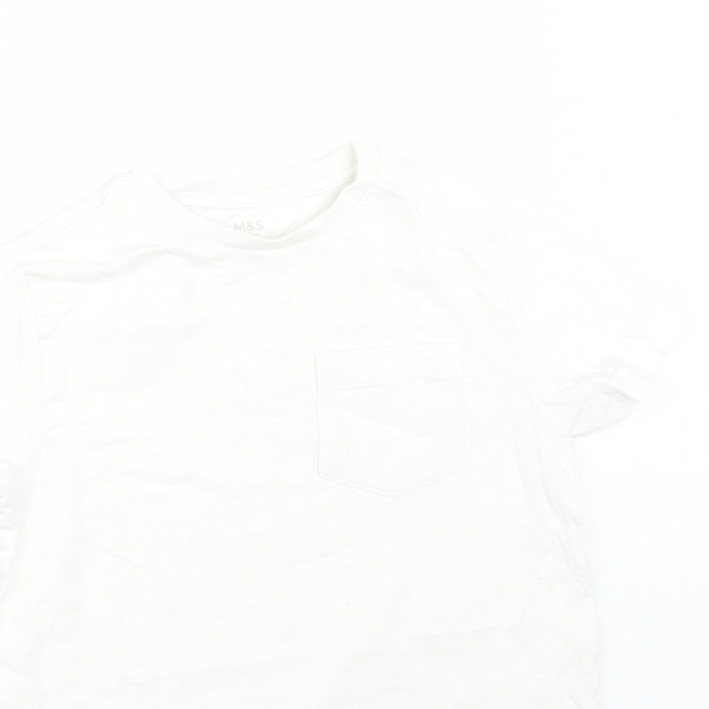 M&S Girls White  Cotton Basic T-Shirt Size 7-8 Years Round Neck